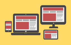 inlustração: smartphone, notebook, desktop e tablet, site se adapta a todos os tamanhos de tela